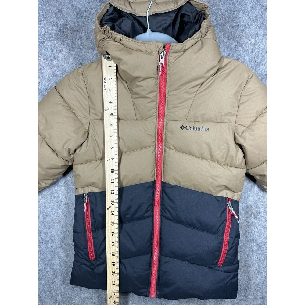 Columbia Boys Arctic Blast Jacket Youth Small 8 Tan Black Hooded Puffer Ski
